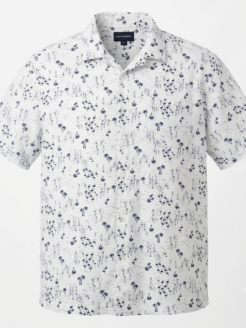 Saddlebred Men's 2XLT White Palm Tree Short Sleeve Button-Down Shirt